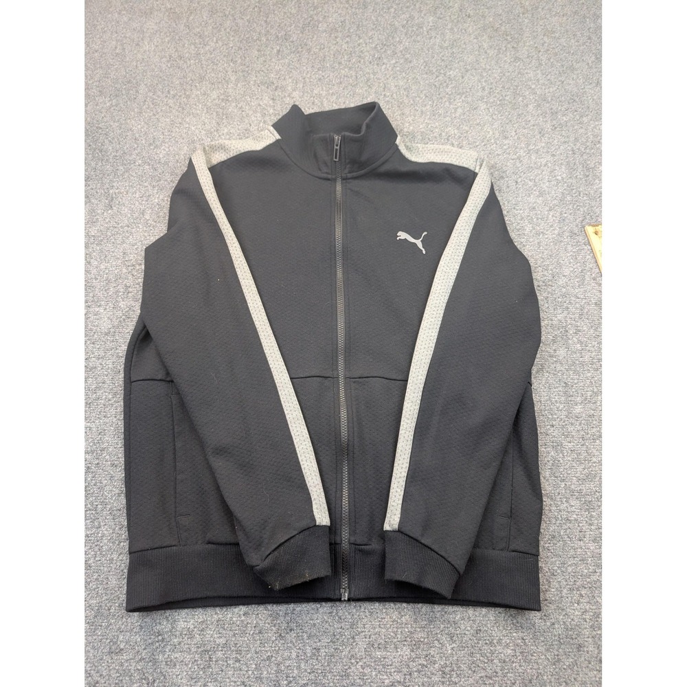 Puma Jacket Mens Large Black Track Full Zip Mesh Lined Performance‎ Activewear